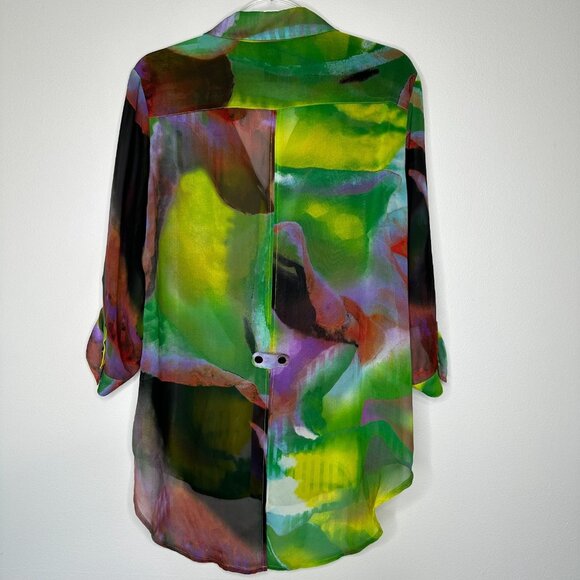 Clara Sun Woo Button up Shirt Medium Green Multicolor Flyaway - Picture 2 of 9